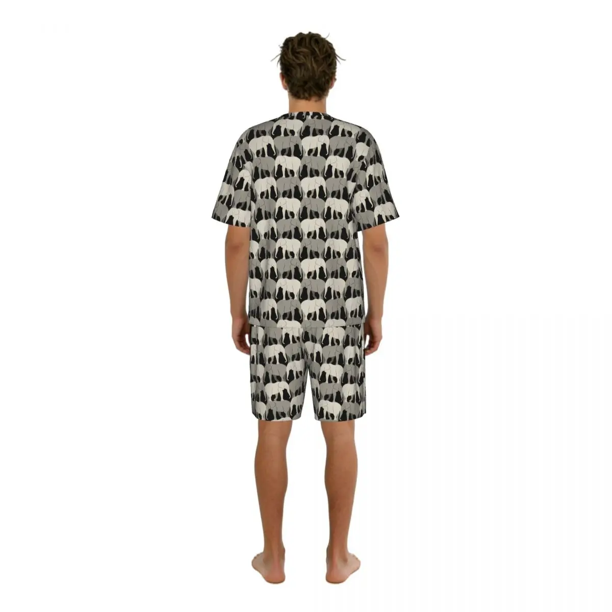 Men's Casual Pajama Set Short Sleeve T-shirt Shorts Gray Elephants Background Home Clothes Sleep Suit