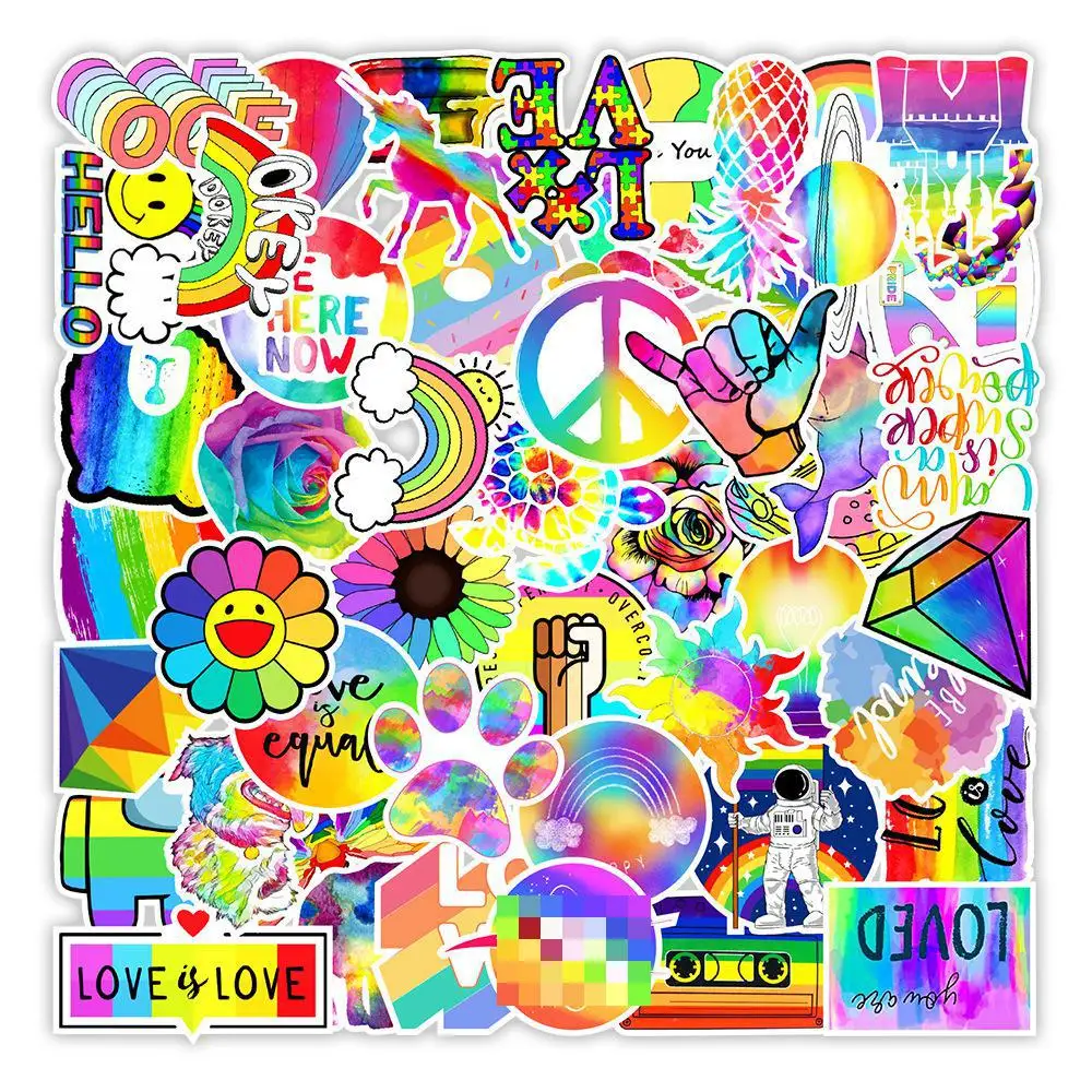 

10/30/50pcs Rainbow Cartoon Gradient Graffiti Stickers Creative Laser Helmet Car Diy Art Aeshtetic Phone Kettle Decal Sticker