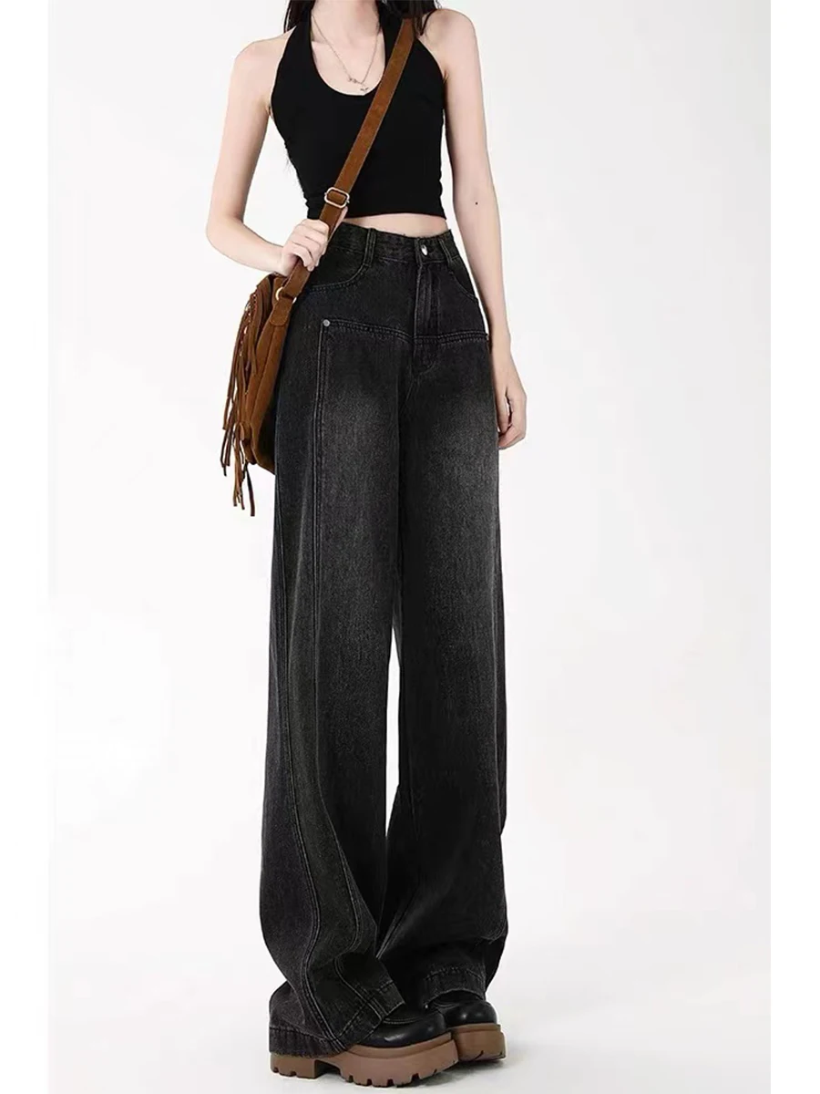 

Джинсы женские винтажные в американском стиле, больших размеров, осенне-зимние, свободные, прямые, широкие, в пол