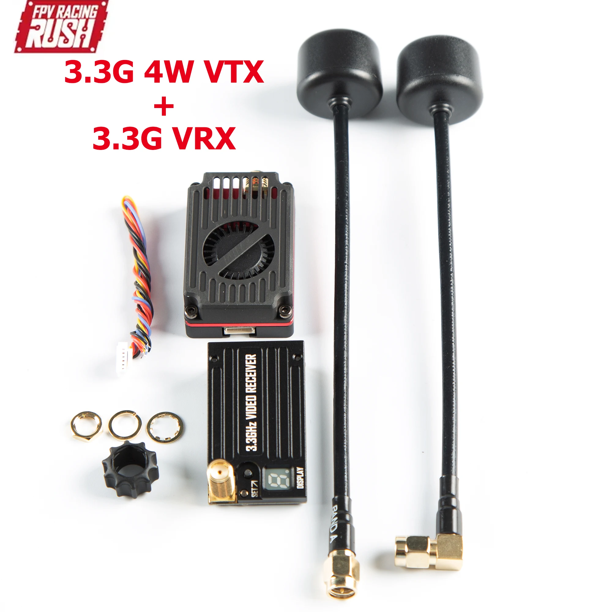 

RUSHFPV 3.3G Goggles Video Transmission Receiving & 3.3G 4W VTX Transmitter Module with Antenna for Long Rang FPV Racing Drone