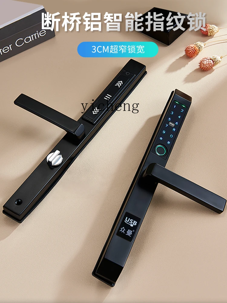cc29Broken Bridge Aluminum Narrow Frame Fingerprint Lock Screen Window Door Sliding Door Password Credit Card Smart Lock