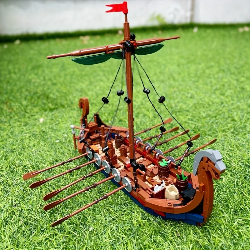 MOC Medieval Vikinged Ship 463 PCS Ocean Adventure Navigation Boat Building Blocks Education Kid Bricks Toy Suit Adult Gift