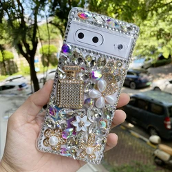 Bling Rhinestone Cute 3D Pearl Flower Soft TPU Phone Cover for Google Pixel 10 9 Pro XL 8 8A 7 7A 6 6A Case