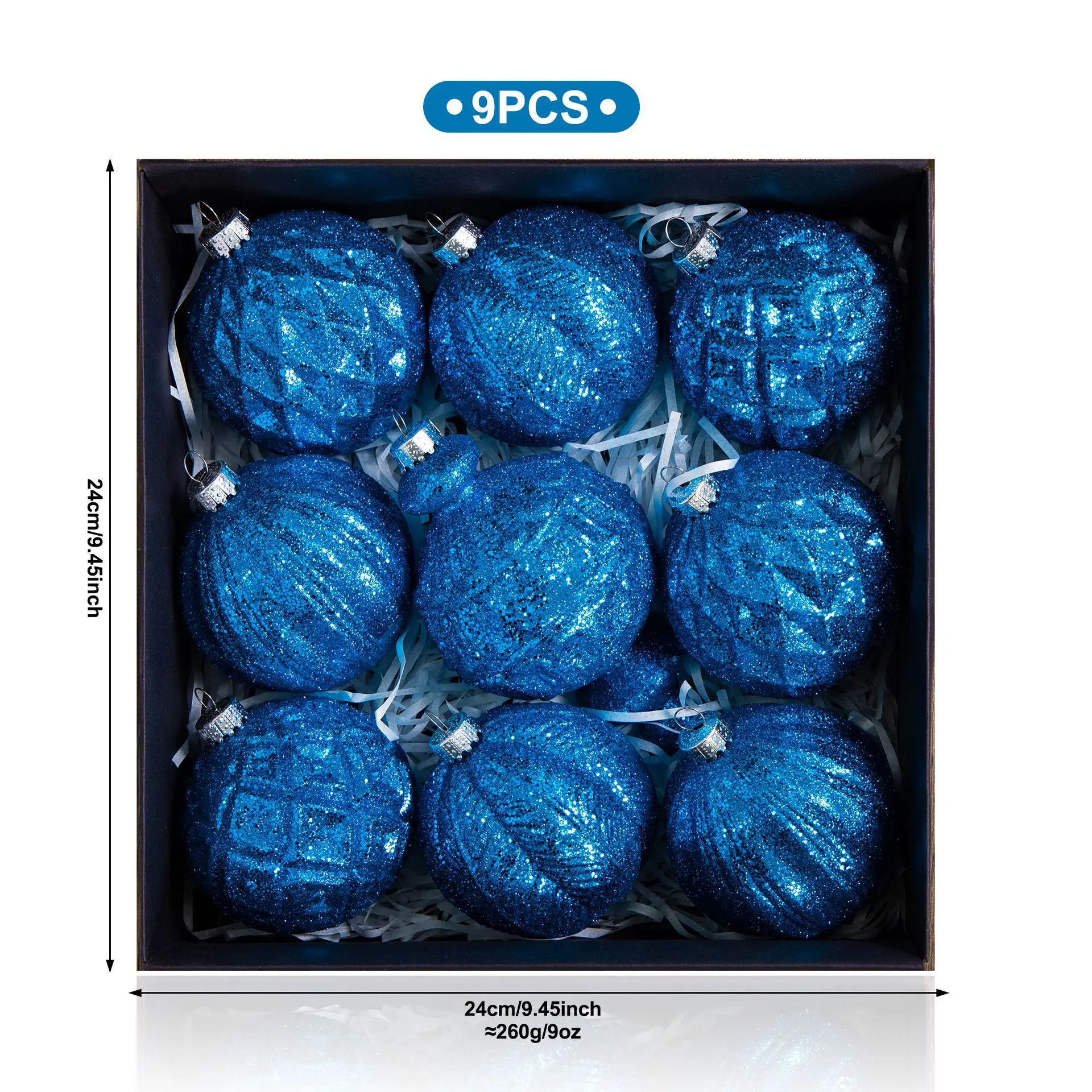 Red Glitter Ornament Collection 9-Pack Shatterproof Plastic Balls for Holiday Tree and Interior For Festive Setup