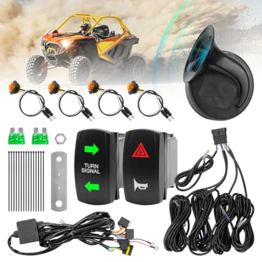 

ATV UTV Turn Signal Kit, Universal Street Legal Turn Signal with Toggle Switch and 60B Horn, Plug and Play Blinker Kit for Pola