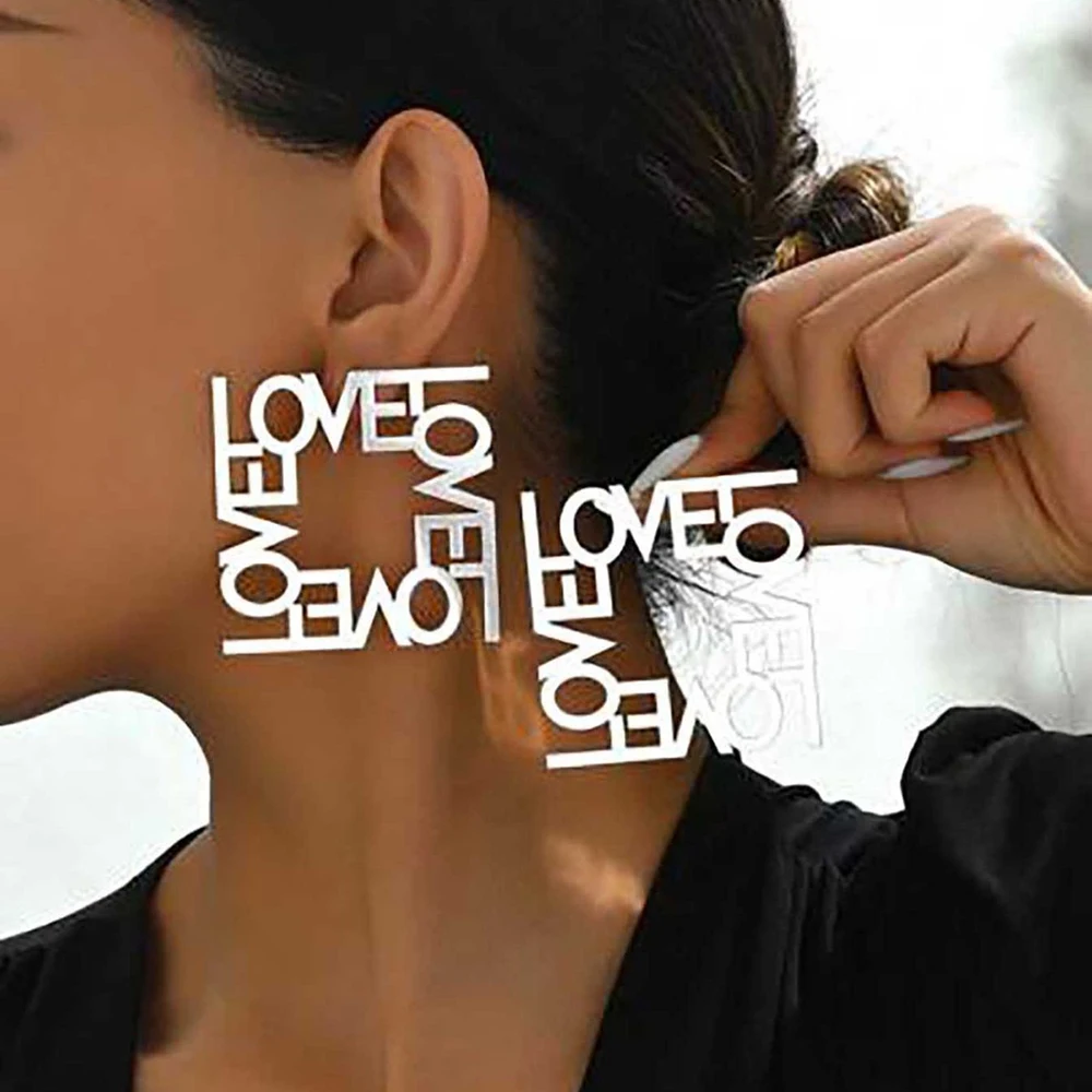 DGIDDK Stainless Steel Elegant Vintage Temperament LOVE Letter Wrap Around Earrings For Women Jewelry Valentine's Day Gift