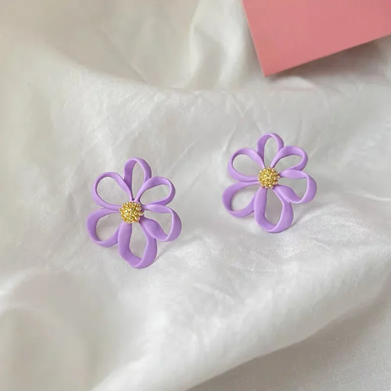 2024 New Design Purple Flower Butterfly Drop Earrings For Women Sweet Fairy Mystery Shiny Crystal Resin Lace Earring Jewelry