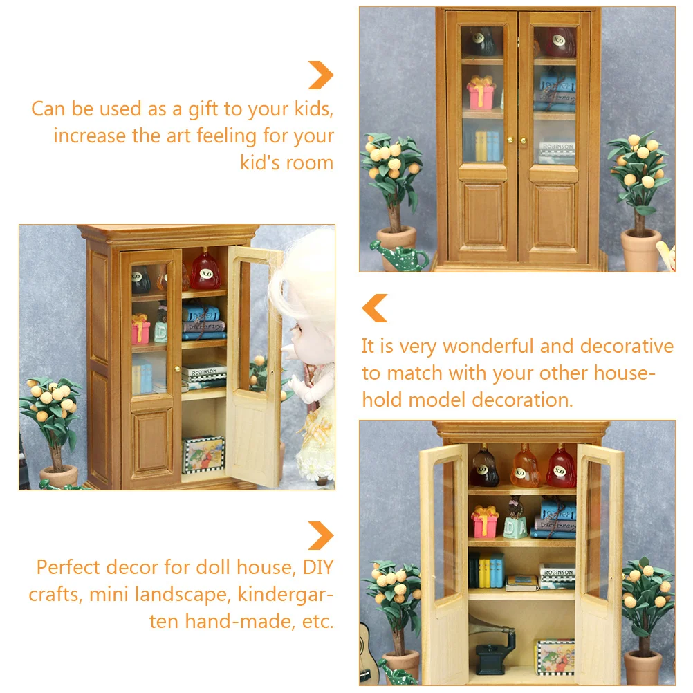 Sturdy Mini Maroon Bookcase Vertical Wooden Cabinet Scene House Furniture Decorative Storage Shelf for Houses Crafts