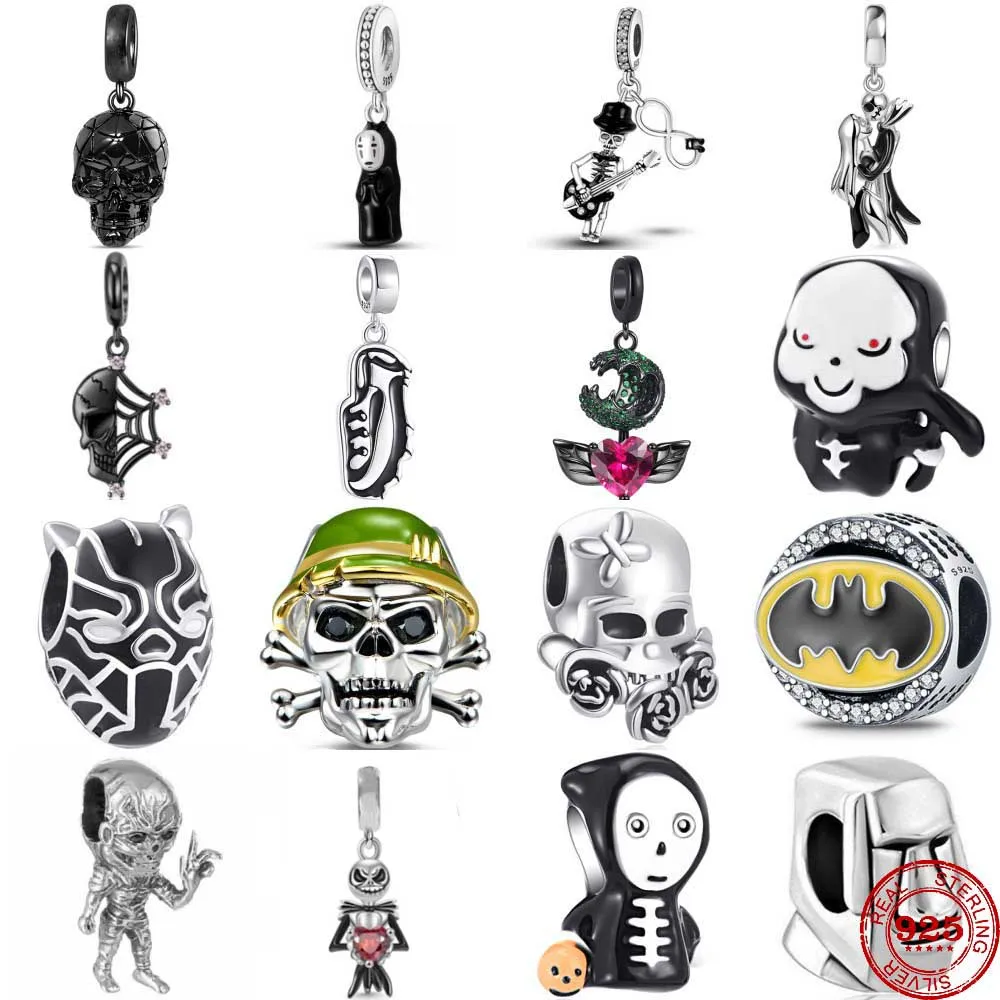 925 Sterling Silver Black Halloween Collection Pendans Hang Beads Diy Fit Original Pendant Charm Bracelet Necklace Women Jewelry