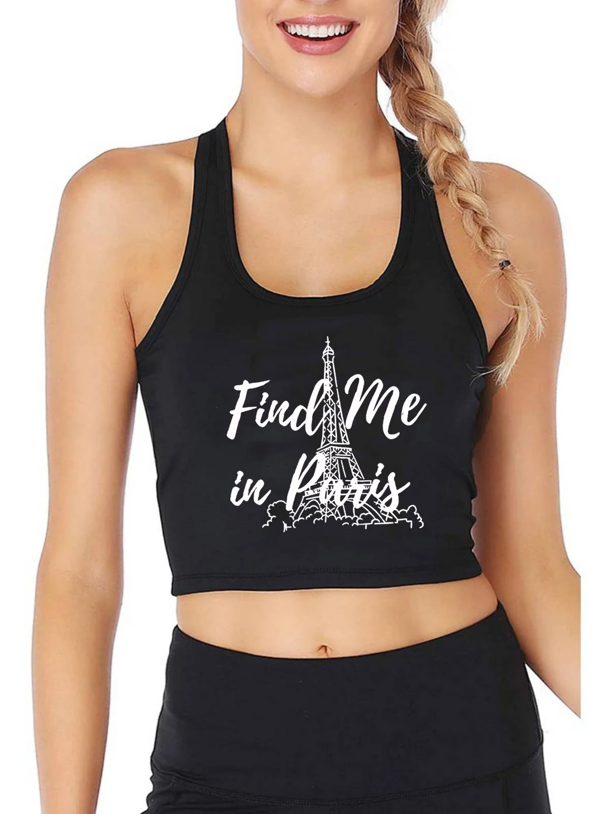 Eiffel Tower Graphic Find Me In Paris Design Crop Top Women's Vacation Casual Sexy Fit Tank Tops Fashion Innerwear Camisole