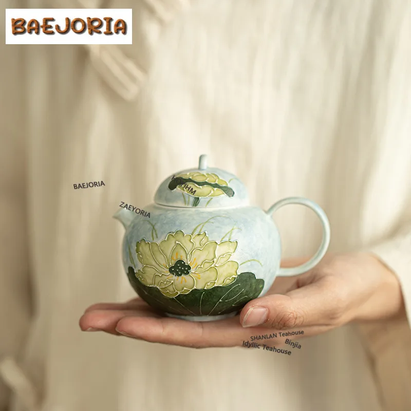 

150ml Hand-painted Green Lotus Teapot Japanese Tea Infuser Pot Tea Maker Kettle With Ball Hole For Tea Accessories Ornaments