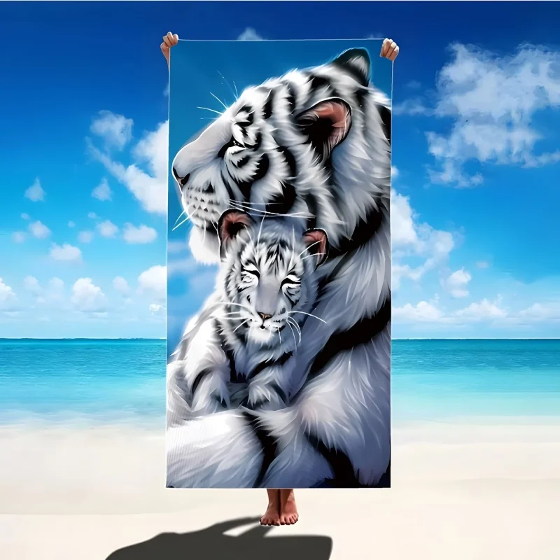 Newest White Tiger Mother And Cub Print Microfiber Beach Towel Super Soft Large Beach Swimming Towel
