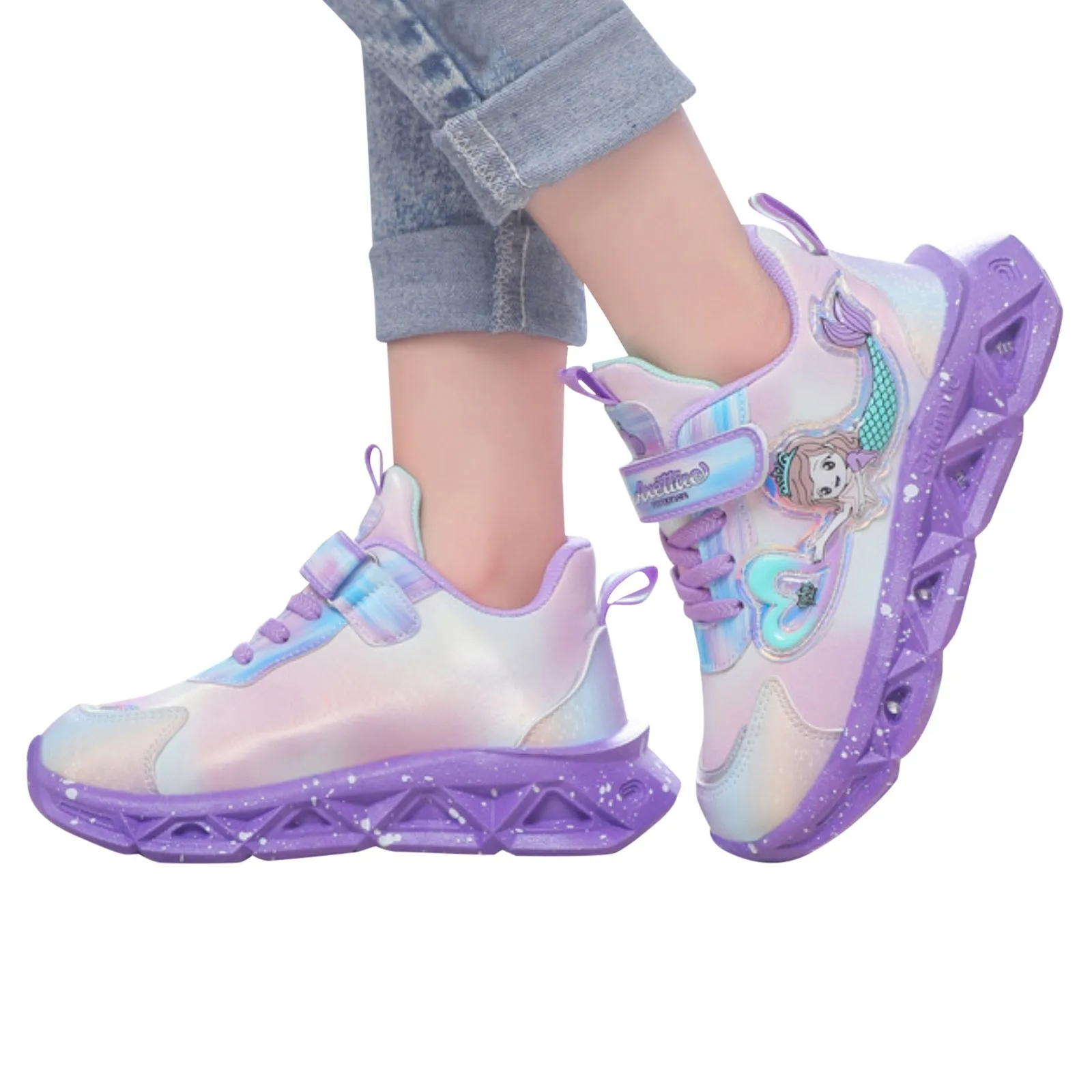 Led Casual Sneakers Roze Paars Voor Lente Meisjes Frozen Prinses Print Outdoor Schoenen Kinderen Verlichte Antislip Schoenen