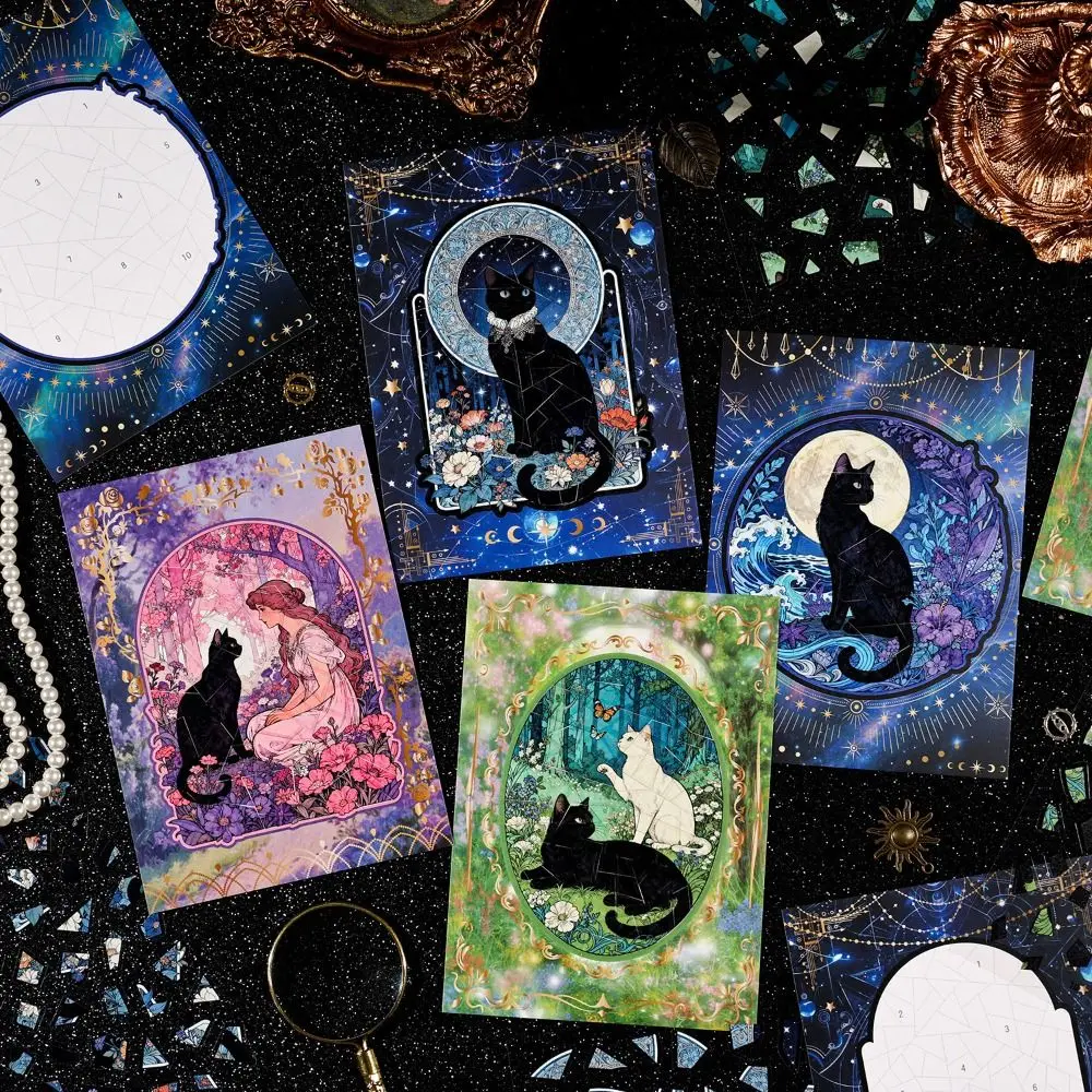 

Cute Black Cat Scrapbook Hard Sticker DIY Craft Black Cat Theme Cardboard Bookmark 3D Design Scene DIY Collage Decor Kawaii