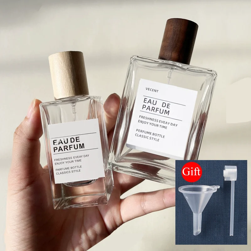 

50/100ml Thick Glass Refillable Perfume Bottles Spray Bottle Wood Cap Empty Fine Mist Atomizer Travel Portable Perfume Bottles