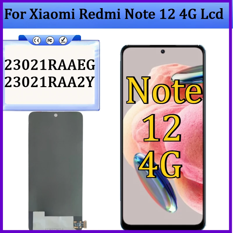 For Xiaomi Redmi Note 12 4G Lcd 23021RAAEG 23021RAA2Y Display Touch Screen Digitizer with Frame for Redmi Note 12 4G LCD