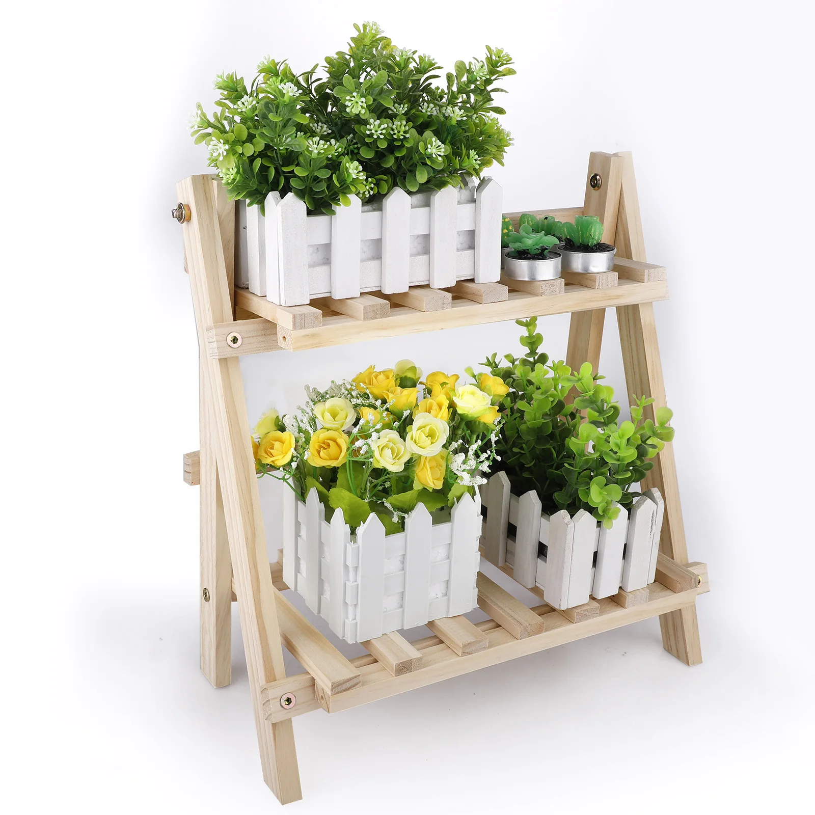 

2-Tier Wooden Plant Stand Flower Pot Display Rack Stand Shelf Durable Storage Bonsai Holder Organizer For Indoor Outdoor Patio