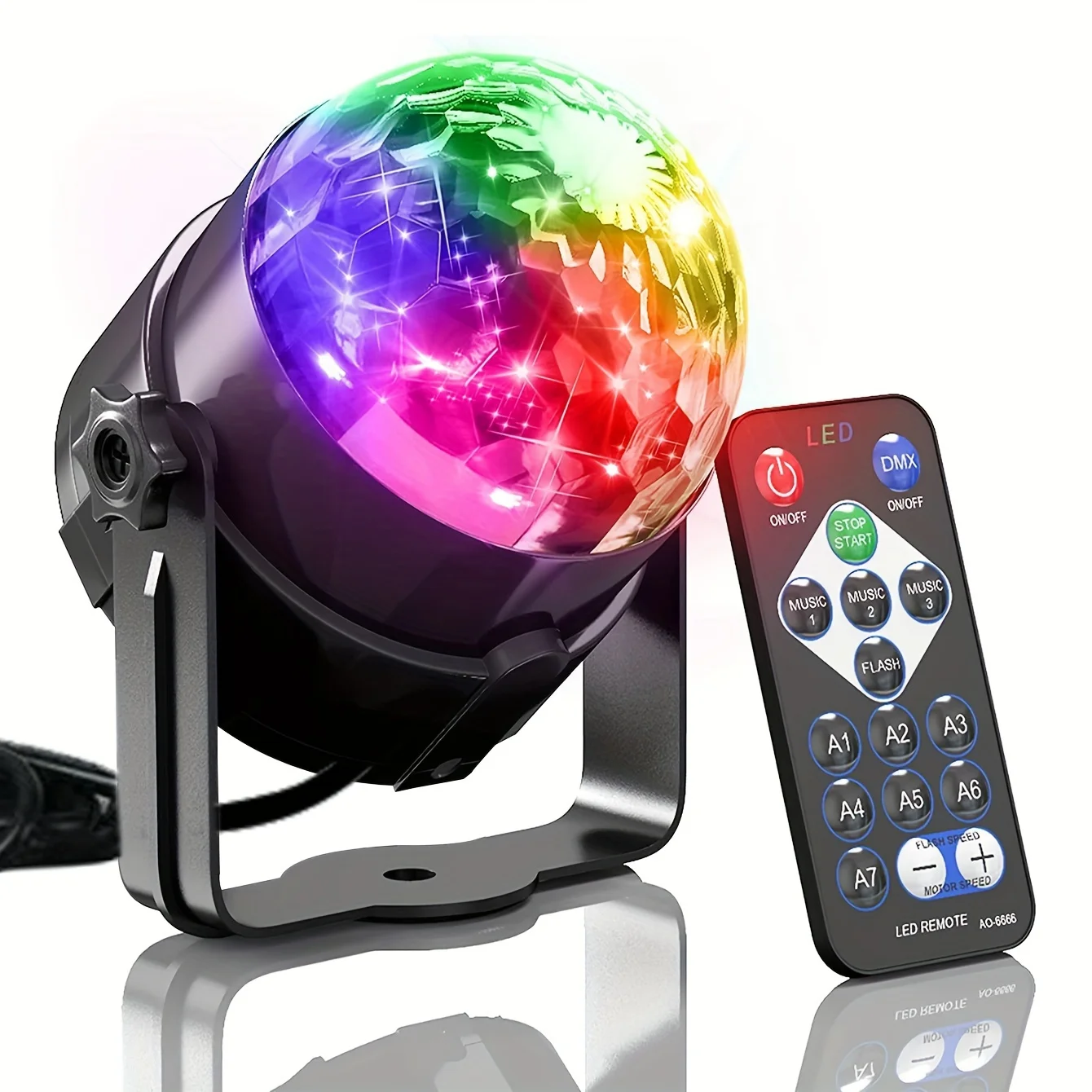 1 Piece Voice-Activated RGB Disco Ball Light with Remote Control, 9 Dynamic Light Modes USB Powered Color Changing LED Lamp, Streamlined Black Look with Adjustable Brackets, Decor Light for Home Party Karaoke Wedding