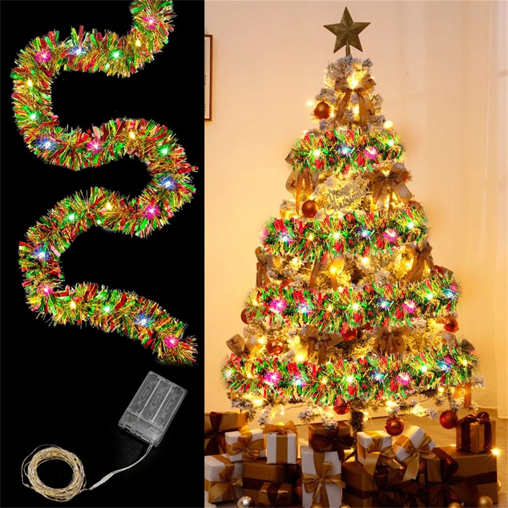Christmas Home Decoration 2026 Battery Power 5M LED Metal Foil Ribbon String Light Christmas Tree Ornaments Home New Year Decor