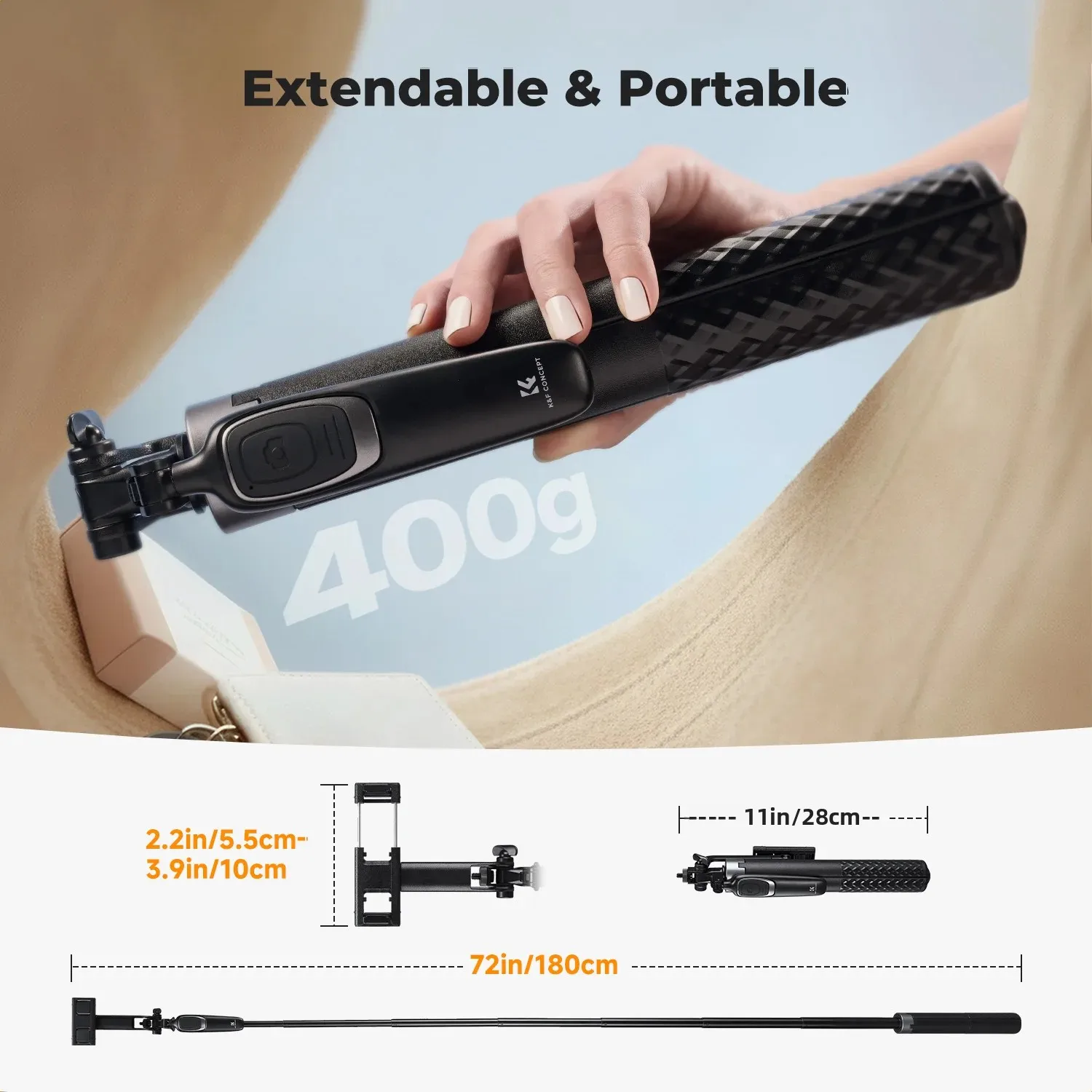 K&F CONCEPT 71 Calowy Teleskopowy Selfie Stick z Trójnogiem dla iPhone Samsung Xiaomi Kamery Akcji z Bezprzewodowym Pultem Dysta — zdjęcie produktu 6