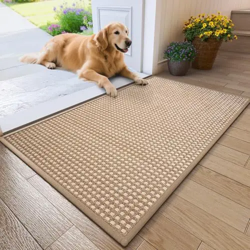 Indoor Door Mat for Entrance, Non Slip Entryway Mat, Low Profile Doormat, Unique Herringbone Design Carpet for Inside, Porch