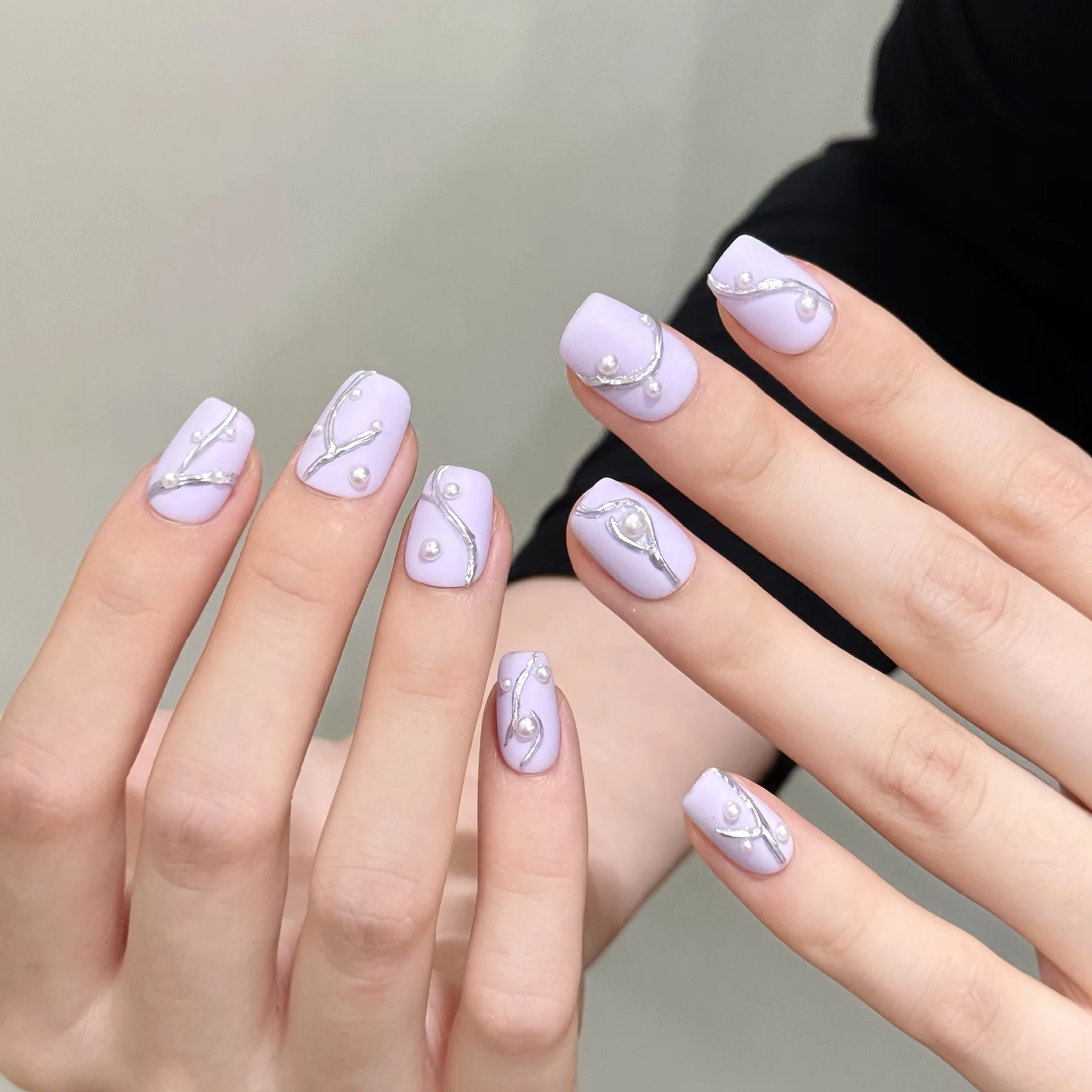 10 pièces à la main presse sur ongles vernis violet 3D doré argent perle faux ongles pour femmes et filles détachable portable faux ongles