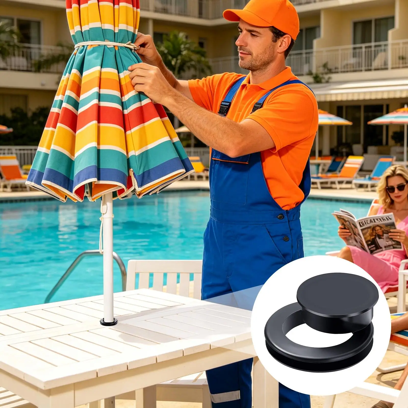Table Umbrella Hole Ring With Cap Silicone Flexible Heat Resistant 2 Inch Table Umbrella Hole Protector For Outdoor Beach Patio