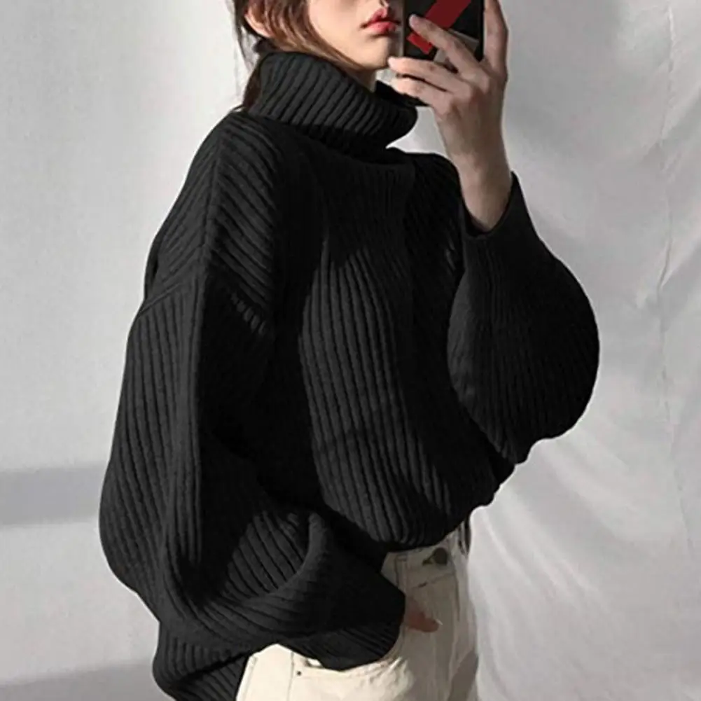 

Women Long-sleeved Top Cozy Stylish Women's Winter Sweater High Collar Windproof Design Elastic Knitted Warmth Loose Sweater