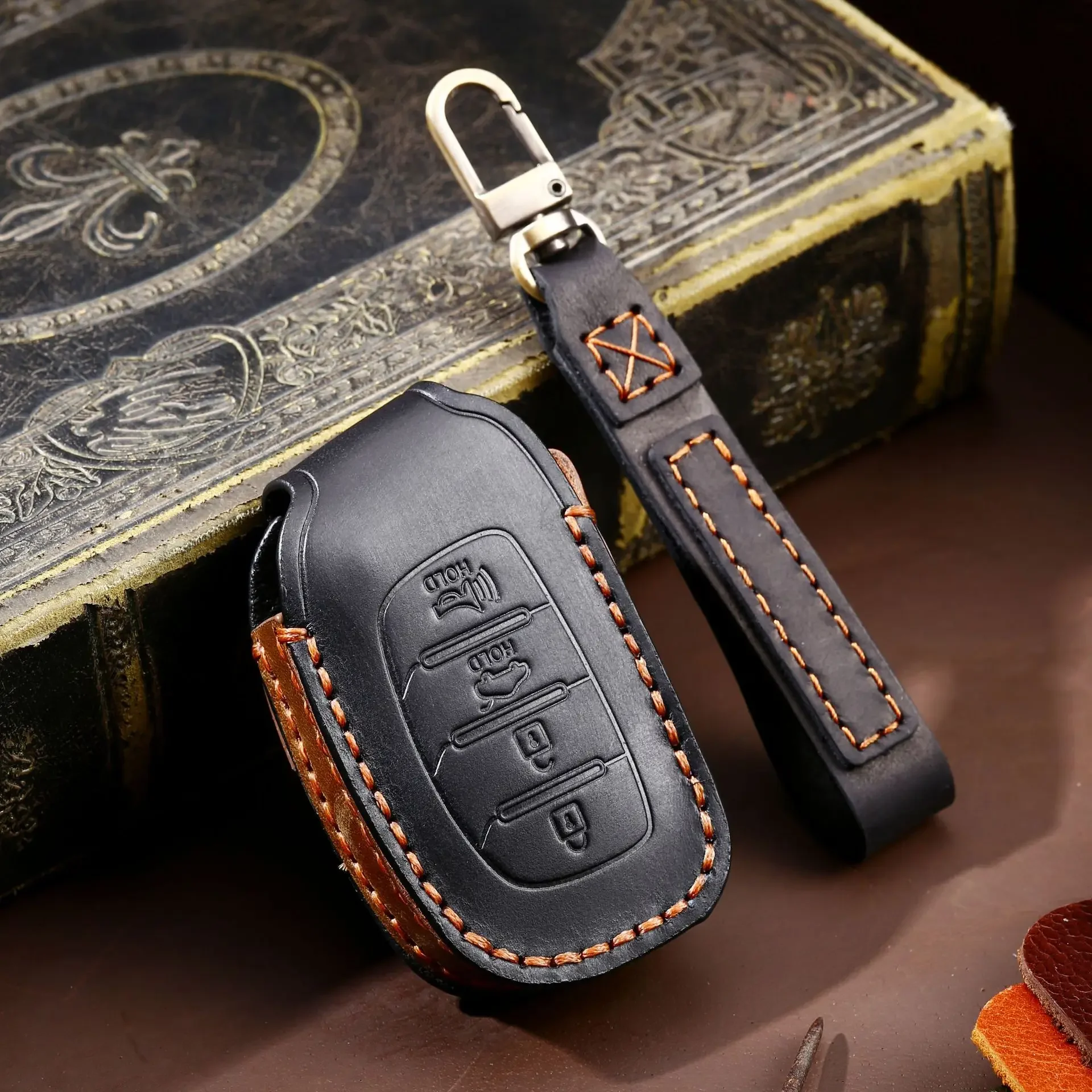 

1pc 3/4 Leather Car Smart Key Case Cover For Hyundai Tucson Santa Fe Rena Sonata Elantra Creta Ix35 Ix45 I10 I30 I40 Accessories