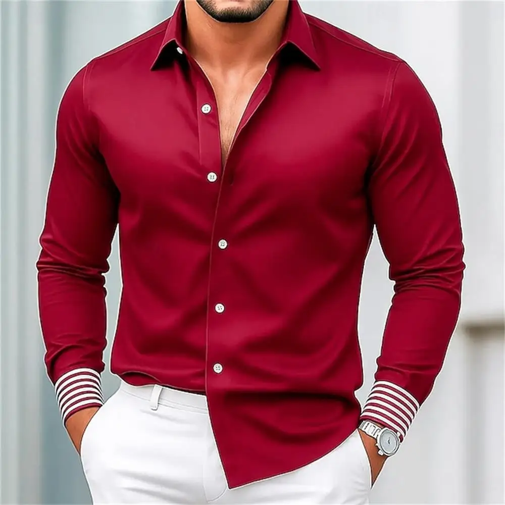 

Fashionable men's business slim fit lapel button casual party plus size men's clothing long sleeved shirt top
