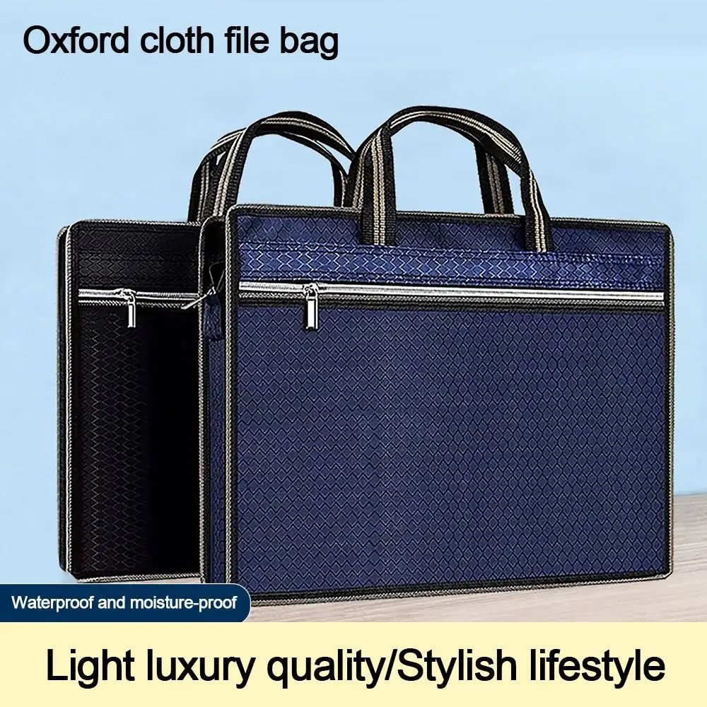Fashion A4 Documents Bag Portable Waterproof Briefcase Oxford Double Zipper Laptop Bag