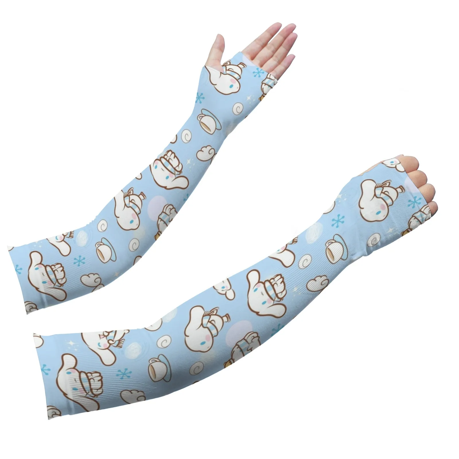 Рукава с мультяшным принтом Cinnamoroll Kawaii — светло-голубой ледяной шелк, дышащая защита от ультрафиолета для уютных повседневных приключений и активного отдыха