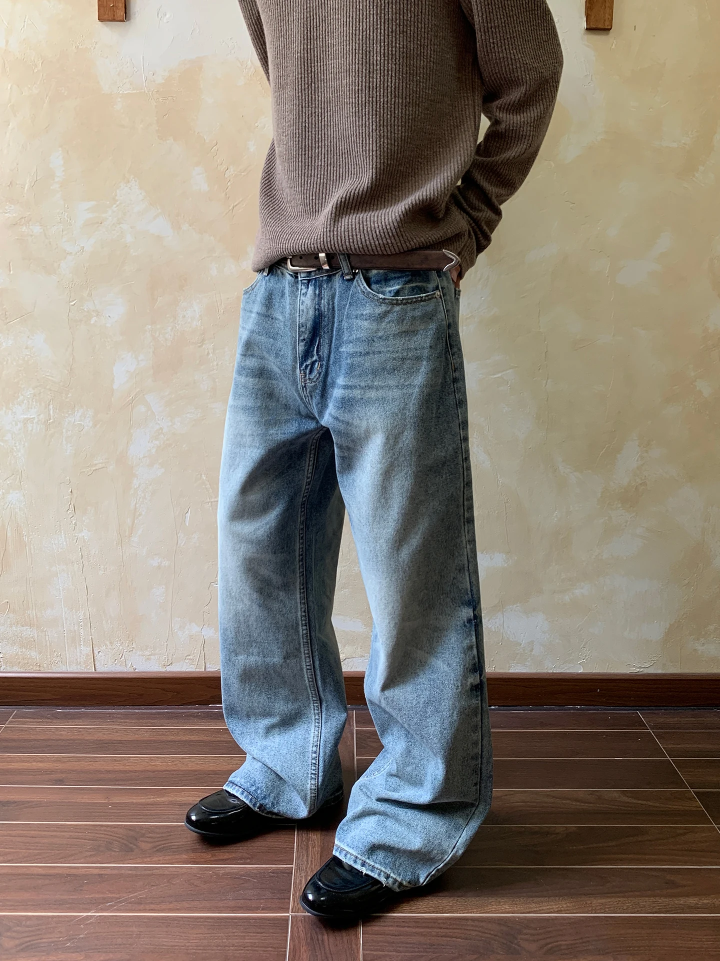 Calças Jeans Retro Estilo Americano Oalin, Soltas e Casuais para Homens e Mulheres, Denim Vintage de Cintura Alta em Mistura ...