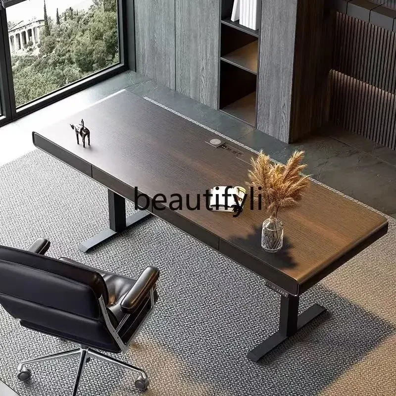 

Intelligent electric lifting solid wood desk workbench living room desk rounded corner computer desk