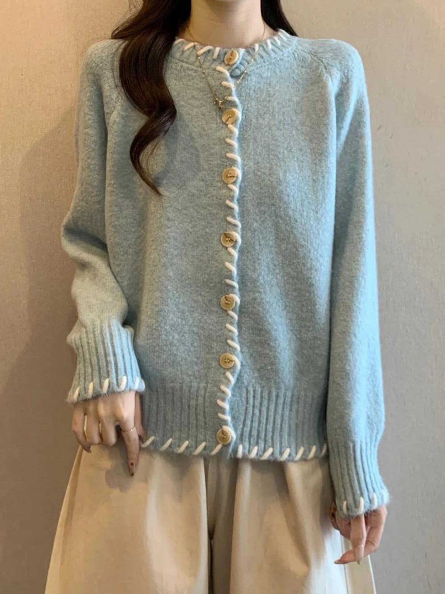 

Корейский дизайнерский кардиган-свитер Color Blo с открытым передом, женский, больших размеров, мягкий и уютный, для весенне-осеннего сезона