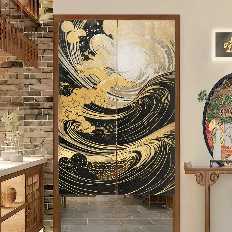 VIKAMA VIKAMA Chinese Black Gold Ocean Wave Cloud Door Curtain Luxury Swirl Vortex Art Linen Noren Bedroom Kitchen Living Room Decor - Aliexpress Deal