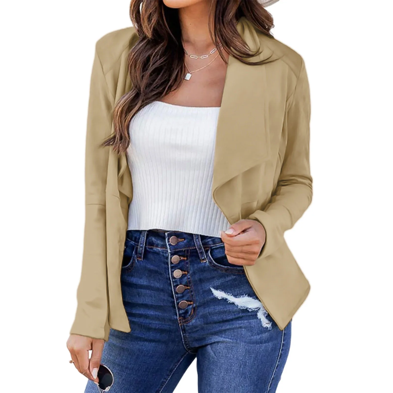 Women Thin Blazers Spring 2024 Female Summer Blazer Long Sleeve Open Stitch Womens Slim Coats Femme Ladies Tops