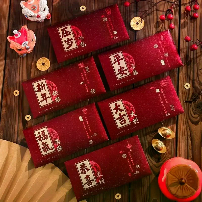 

Набор из 6 красных конвертов в китайском стиле для Нового года, Весеннего фестиваля, детских подарков, денег на день рождения, свадьбы, красная сумка-саше