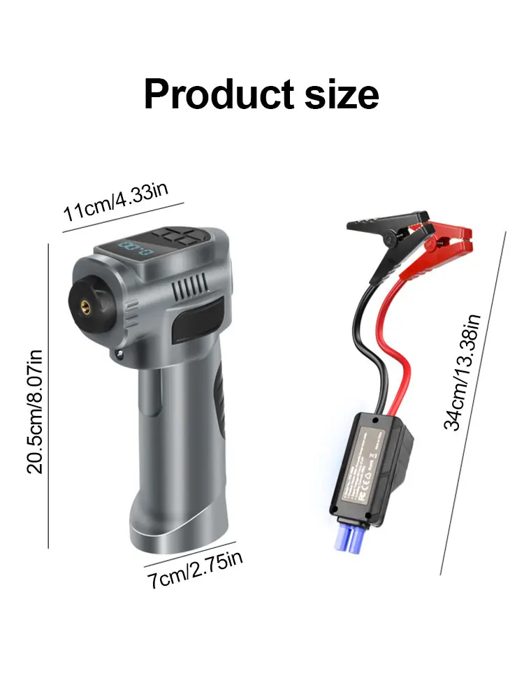 Bomba de ar elétrica sem fio para carro, insuflador de pneus 4 em 1, compressor de ar portátil, compressor de ar com luz de emergência