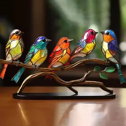 2/3/5bird Stained Acrylic Birds Branch Desktop Ornaments Double Sided Multicolor Style Craft Statue Ornaments Desktop Decoration