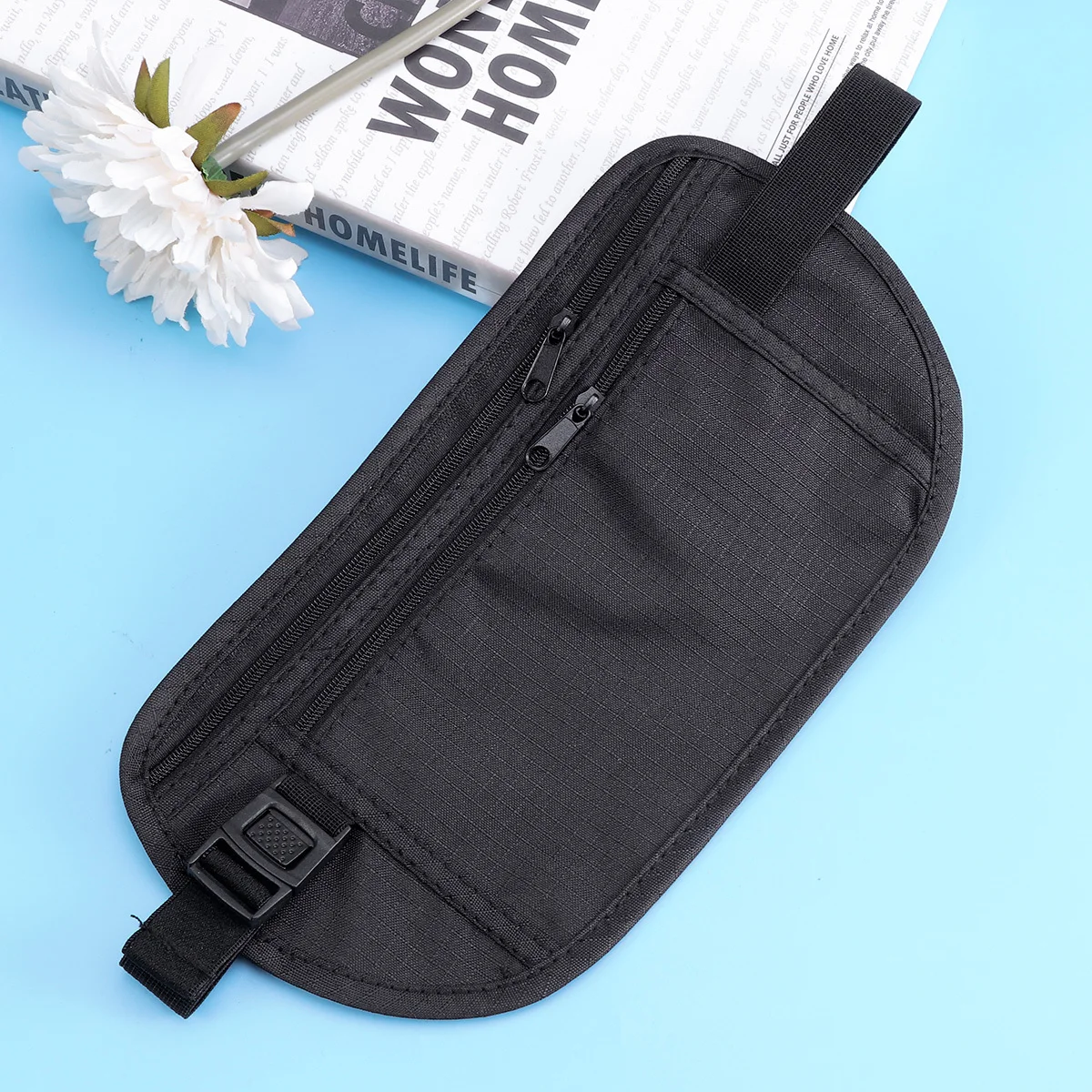 

Поясной кошелек с поясом для денег, ультратонкий регулируемый дорожный чехол, поясная сумка для бега, карман для мобильного телефона, черный для путешествий