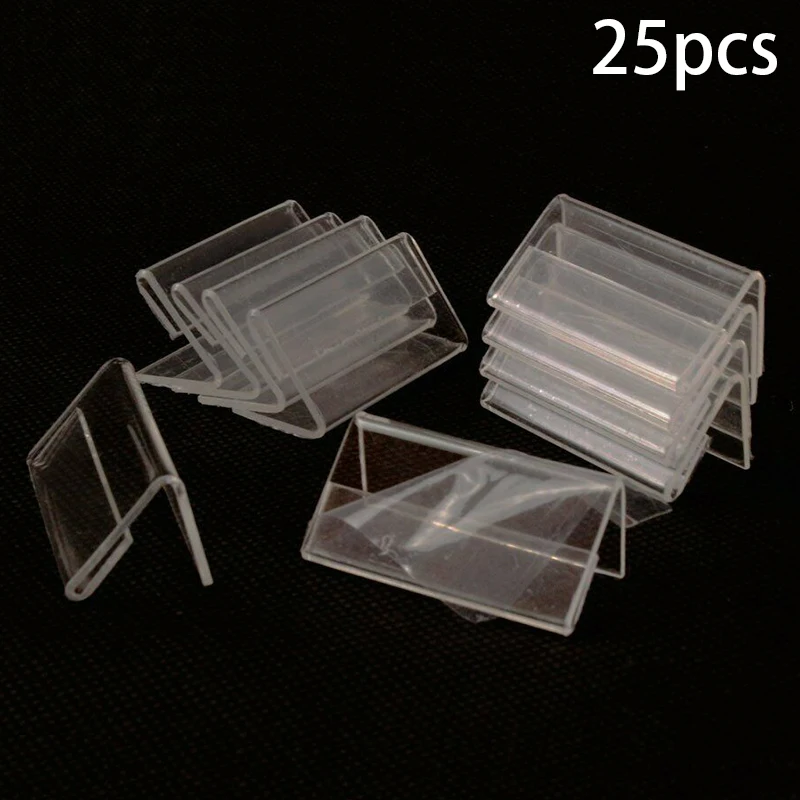 25PCS Tag Stand 6*4cm Acrylic Transparent L-Shaped Price Tag Stand Mini Display Holder Card Label Racks Household Decorations