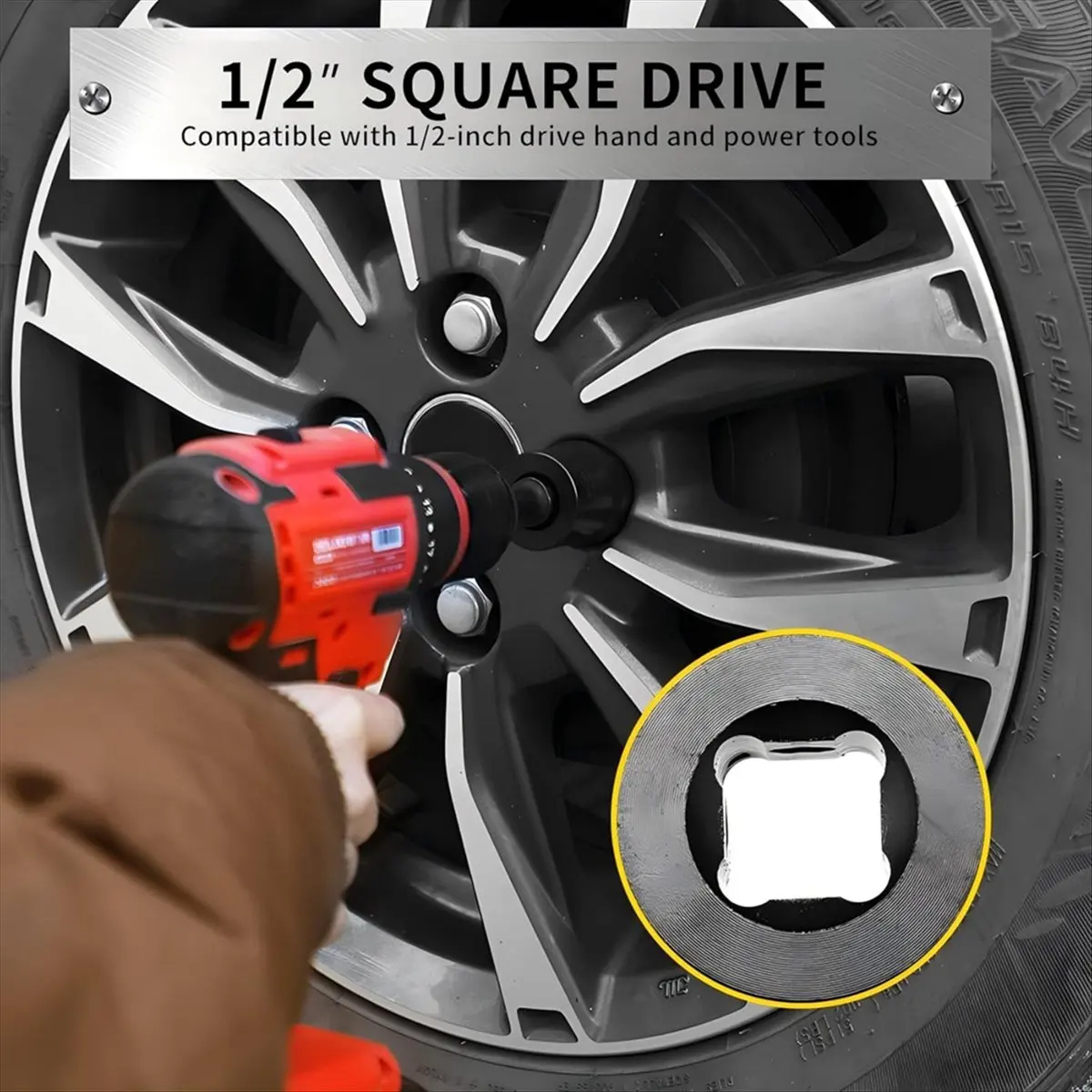 T32C New 6 Piece Lug Nut Removal Tool, 1/2 Inch Swivel Socket and Bolt Extractor Set, Metric 17-22mm Wheel Lock Removal Kit