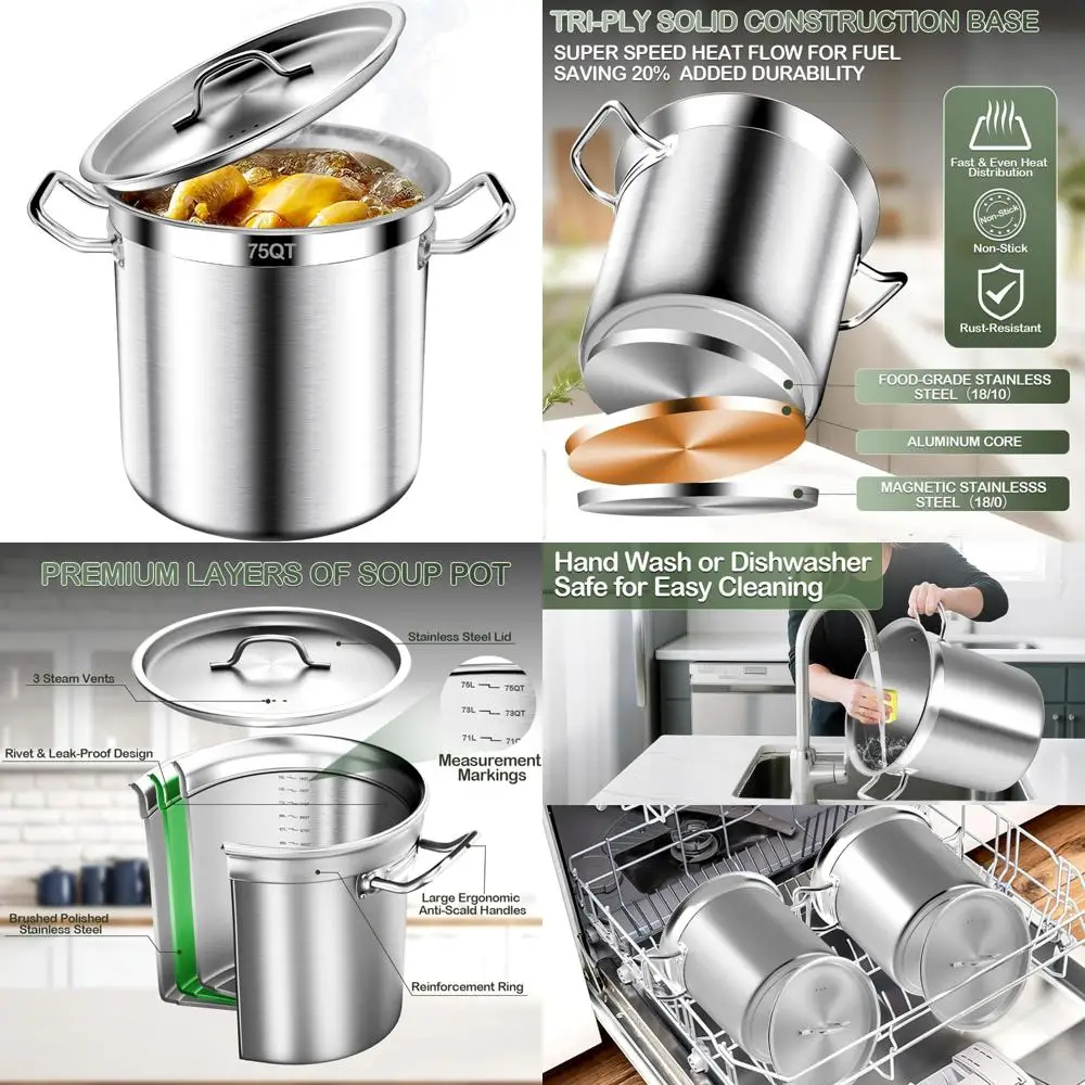 

Кастрюля из нержавеющей стали коммерческого класса, 75 литров, с крышкой, трехслойная нижняя кастрюля большой емкости для кипячения и C