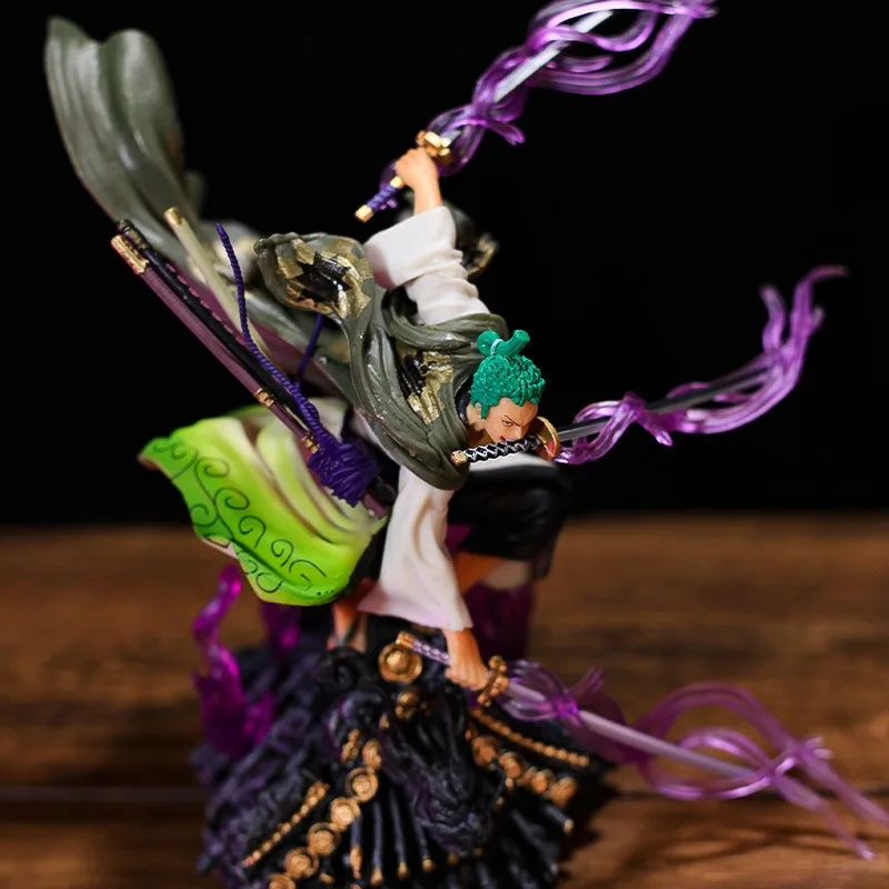 Uma peça roronoa zoro figuras anime wano country arco zoro modelo ornamento legal colecionáveis decorações de mesa presentes de aniversário