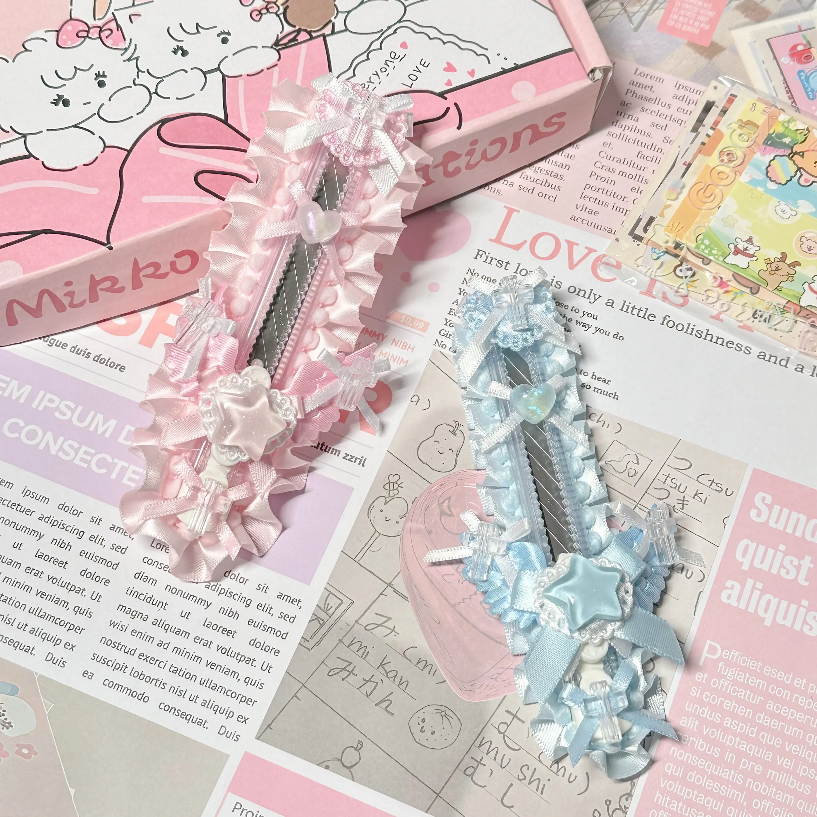 Sweet Lace Utility Knife Set 2 Cute Box Cutter Handamde Bow Craft Knife for Journaling Kawaii Paper Cutting Stationery Gift