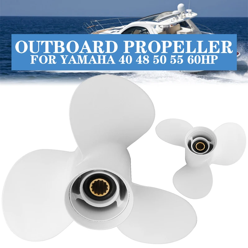 11 3/8 x 12 Aluminum Alloy White Marine 3-Blade Outboard Motor Propeller Suitable For Yamaha 40-60HP 90mm Aperture