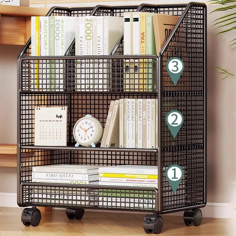 Multi-layer Movable Storage Cabinets Durable Sturdy Book Decorations Stable Grid Organizing Carts Bookshelves Easy To Install