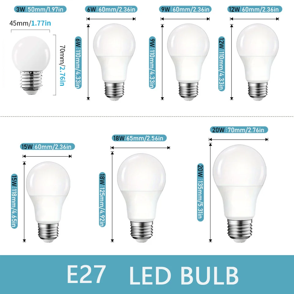 12PCS Żarówka LED 110V 3W 6W 9W 12W 15W 18W 20W Żarówki LED do oświetlenia wewnętrznego E27 E26 E14 E12 Lampa LED do domu