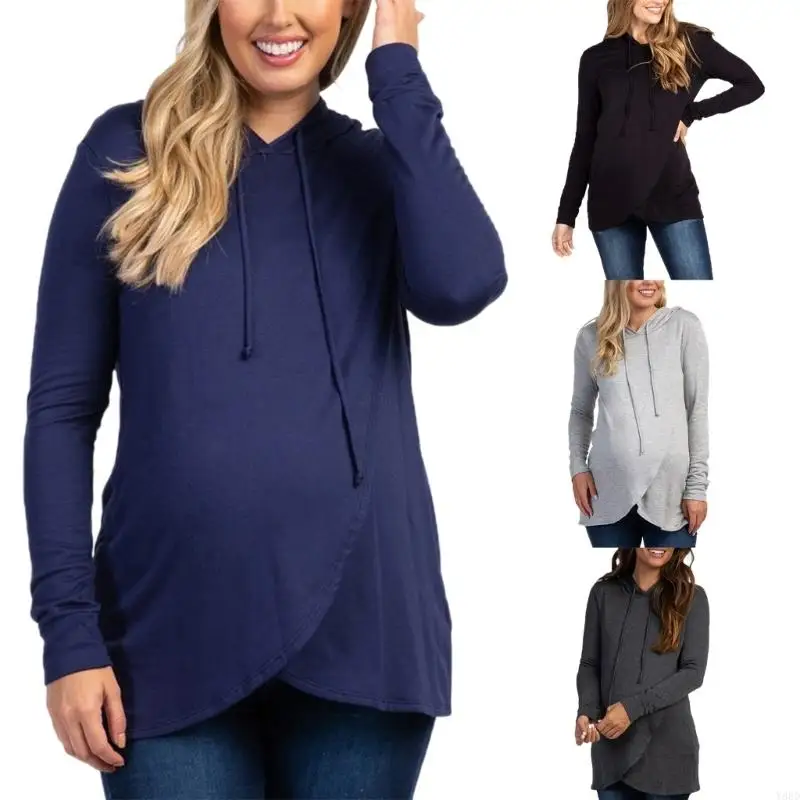 

Y88D Pregnancy Hoodie Winter Warm Pullover For Expecting Mothers Stretchy Cotton Polyester Blend Adjustable Hooded Design